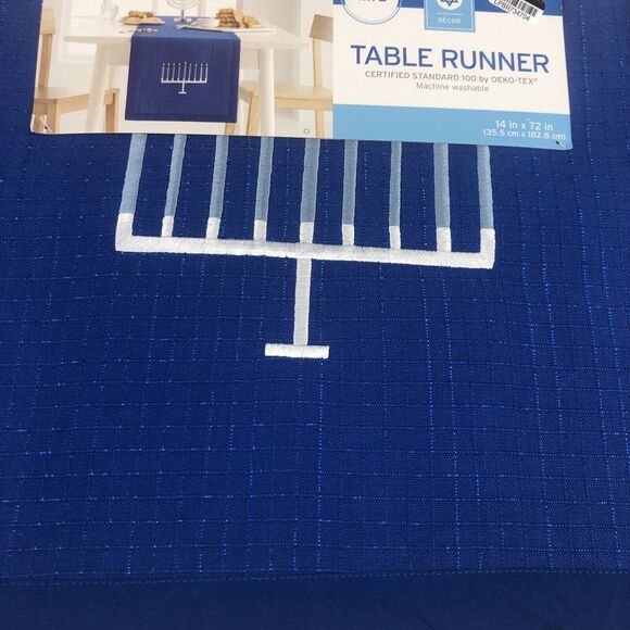 Hanukkah Menorah Table Runner 14 x 72 Blue Embroidered Chanukah Home Decoration - Picture 8 of 9
